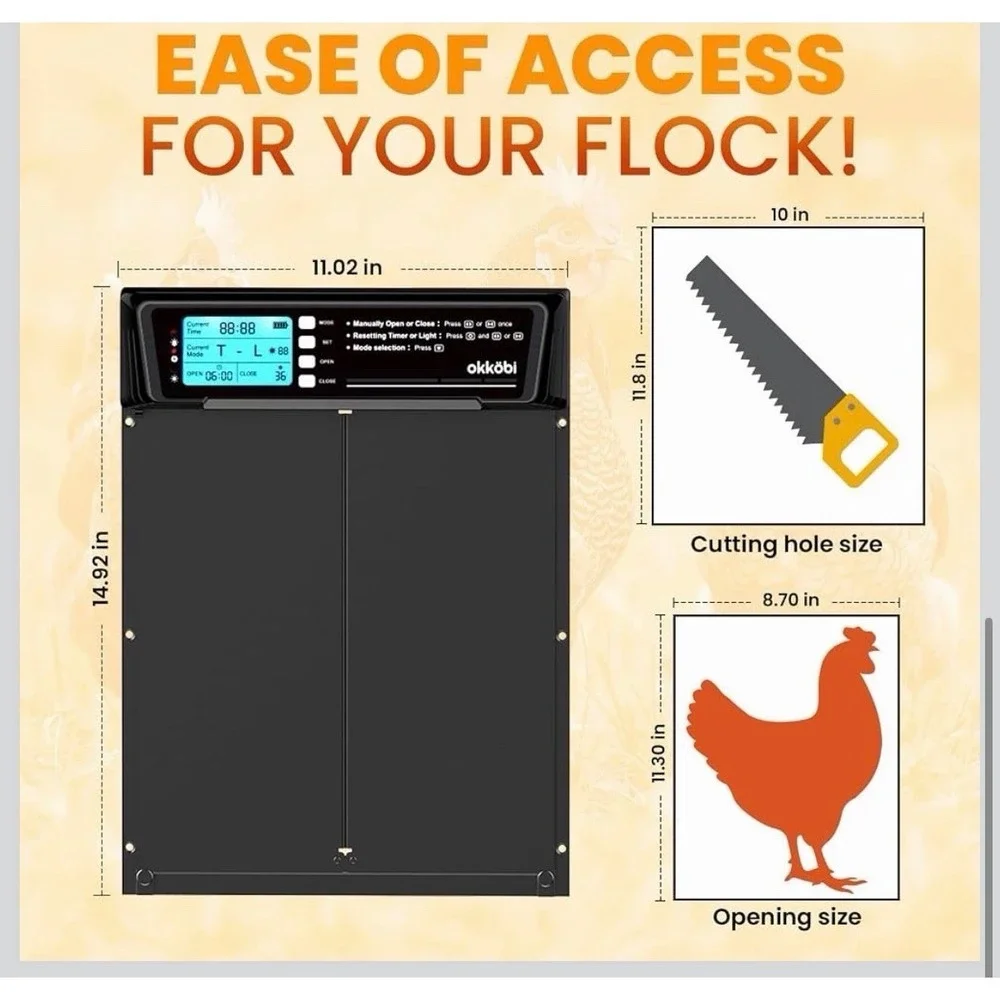Extra Large Automatic Chicken Coop Door Solar Powered with Remote - LCD Display,